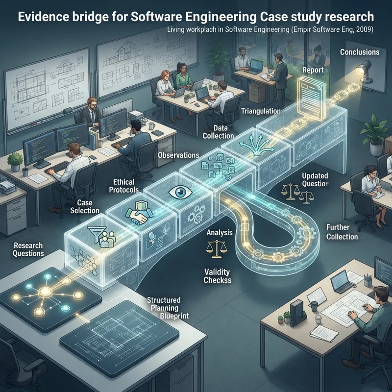 Generative illustration for Guidelines for Conducting and Reporting Case Study Research in Software Engineering (Empir Software Eng, 2009)