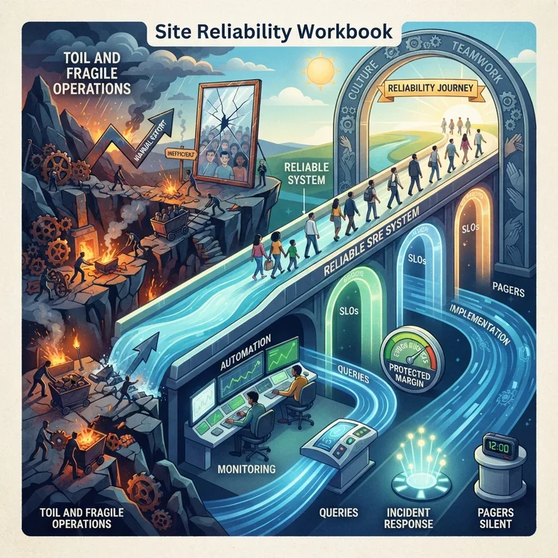 Generative illustration for Site Reliability Workbook
