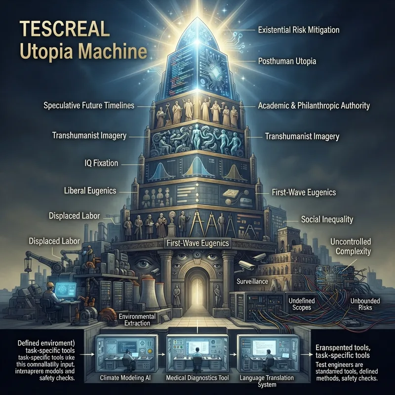 Generative illustration for The TESCREAL bundle: Eugenics and the promise of utopia through artificial general intelligence